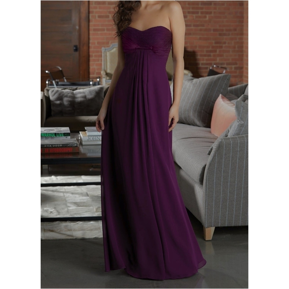 Plum Mori Lee Chiffon Strapless dress